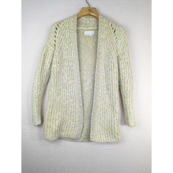 Anthropologie Yellow/Green Larkin Shimmer Long Fuzzy Cardigan Sweater Size XS - Picture 1 of 8